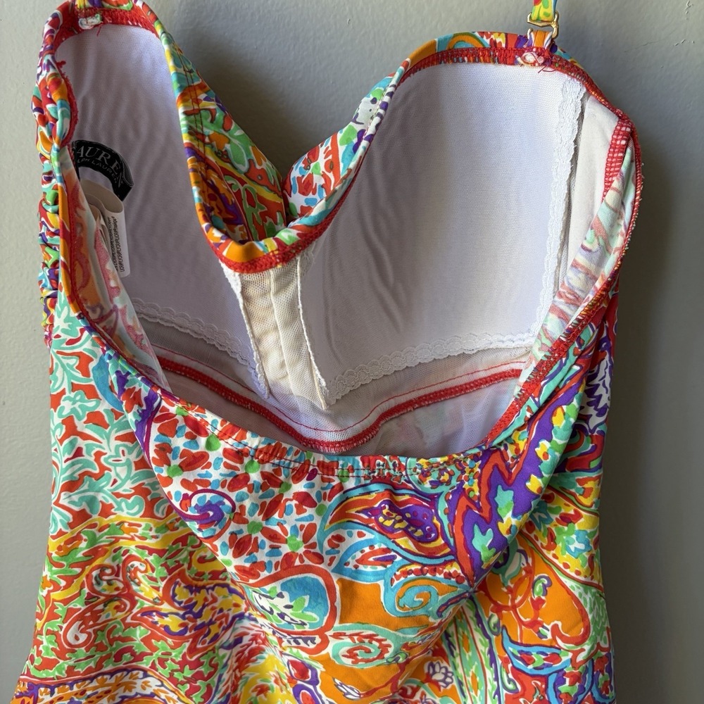 LAUREN Ralph one swim suit Tankini Top paisley Pads Women's Size 8 - Picture 8 of 13